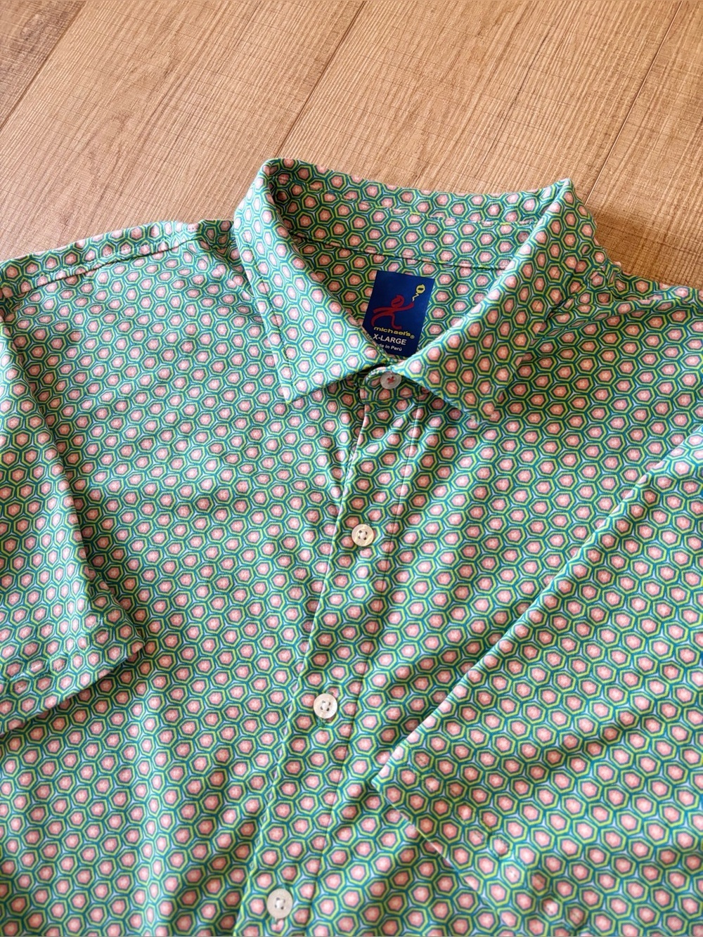 Michael’s Printed Pima Cotton Short Sleeve Performance Full Button Men’s XL Peru
